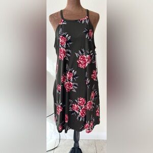 Nine Britton Olive Floral Halter Neck Dress with pockets